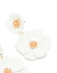 Gold White Coated Metal Flower Drop Earrings - link has visual effect only