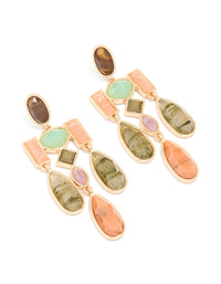Gold Multicoloured Marble Beaded Mobile Drop Earrings - link has visual effect only