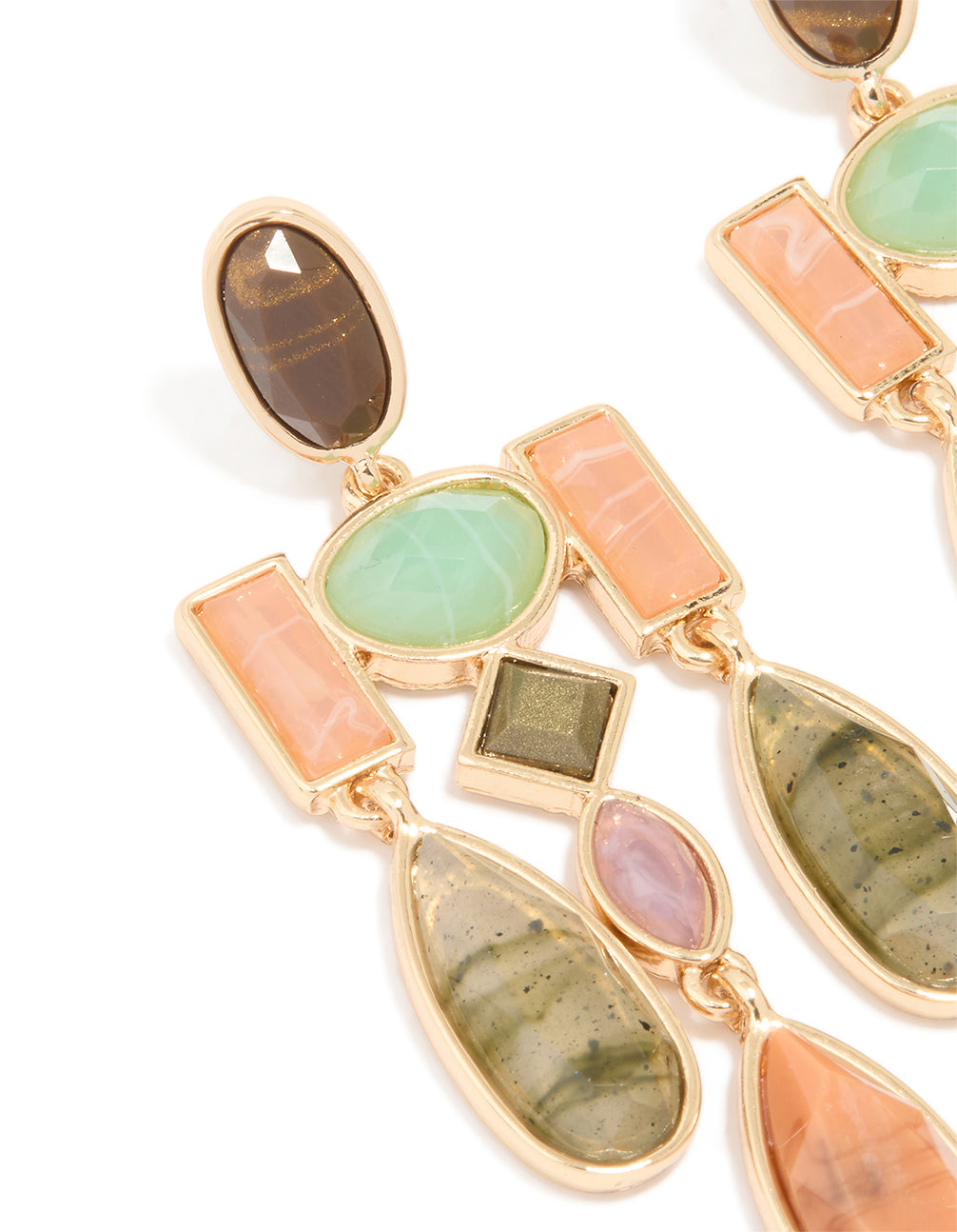 Gold Multicoloured Marble Beaded Mobile Drop Earrings