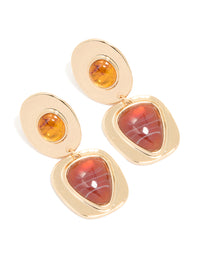 Gold Red & Orange Stone Drop Earrings - link has visual effect only