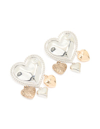 Mixed Metal Heart Charms Drop Earrings - link has visual effect only