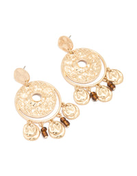 Antique Gold Brown Beaded Textured Circle Drop Earrings - link has visual effect only