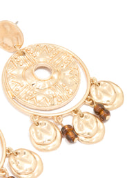 Antique Gold Brown Beaded Textured Circle Drop Earrings - link has visual effect only
