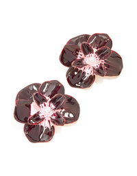 Gold Dark Red Enamel Pearl Flower Stud Earrings - link has visual effect only