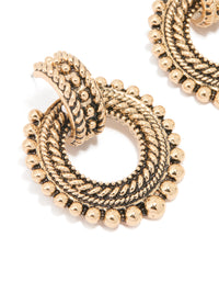 Antique Gold Hoop Textured Drop Earrings - link has visual effect only