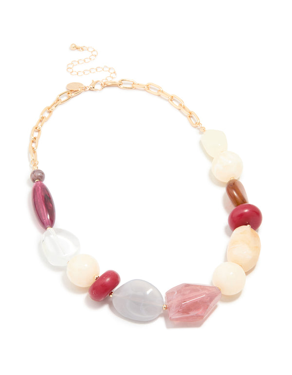 Gold Mulitcoloured Resin Beaded Necklace