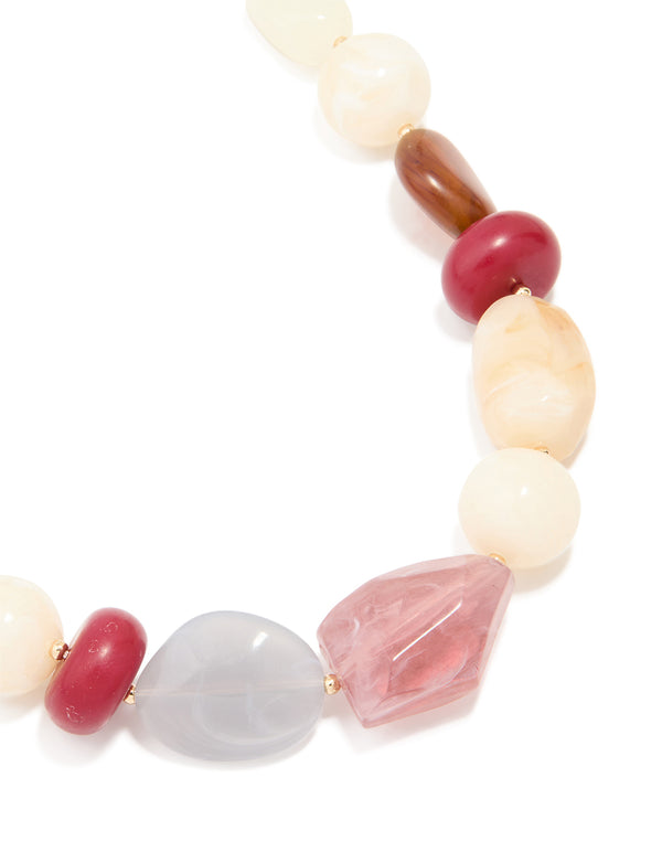 Gold Mulitcoloured Resin Beaded Necklace