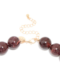 Gold Dark Red Marble Beaded Necklace - link has visual effect only