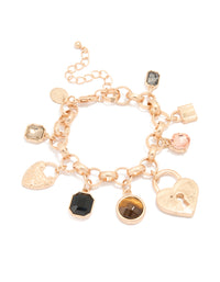 Gold Beaded & Heart Charm Bracelet - link has visual effect only