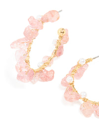 Gold Plated Rose Quartz Pearl Hoop Earrings - link has visual effect only