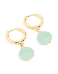 Gold Plated Green Semi Precious Stone Huggie Earrings - link has visual effect only