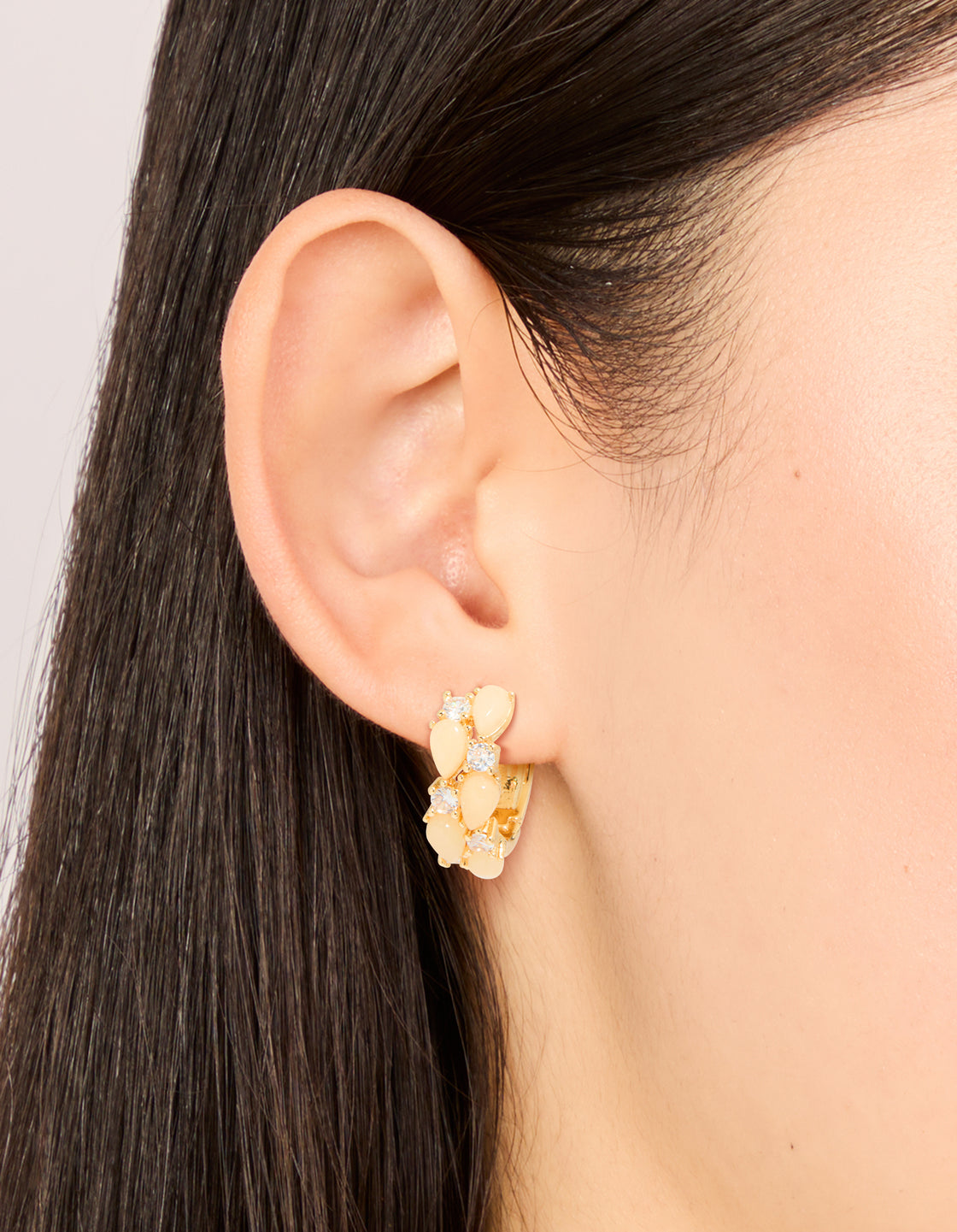 Gold Plated Rose Quartz & Cubic Zirconia Hoop Earrings