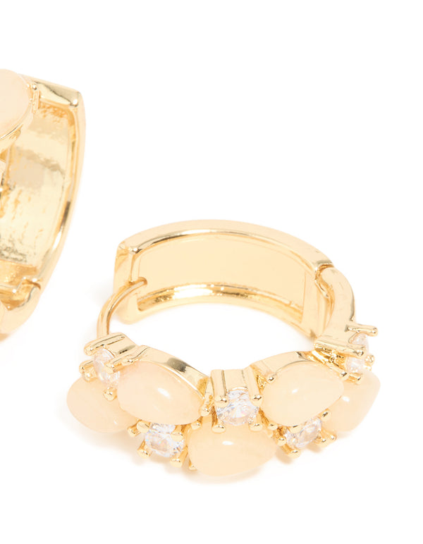 Gold Plated Rose Quartz & Cubic Zirconia Hoop Earrings