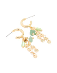 Gold Plated Green Semi Precious Stone Disc Drop Hoop Earrings - link has visual effect only