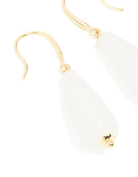 Gold Plated White Jade Sleek Drop Earrings - link has visual effect only