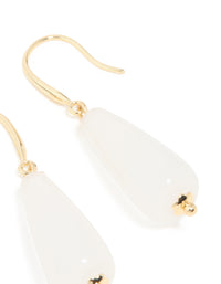 Gold Plated White Jade Sleek Drop Earrings - link has visual effect only