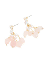 Gold Plated Rose Quartz Chip Cubic Zirconia Drop Earrings - link has visual effect only