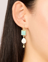 Gold Plated Green Semi Precious Stone Freshwater Pearl Statement Earrings - link has visual effect only