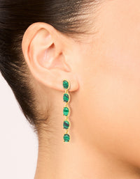 Gold Plated Emerald Semi Precious Stone Oval Drop Earrings - link has visual effect only