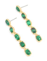 Gold Plated Emerald Semi Precious Stone Oval Drop Earrings - link has visual effect only