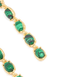 Gold Plated Emerald Semi Precious Stone Oval Drop Earrings - link has visual effect only