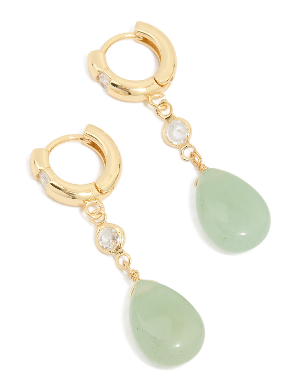Gold Plated Green Semi Precious Stone Cubic Zirconia Teardrop Earrings