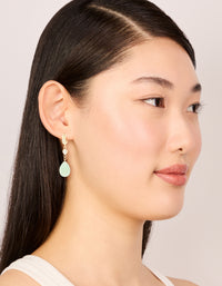 Gold Plated Green Semi Precious Stone Cubic Zirconia Teardrop Earrings - link has visual effect only