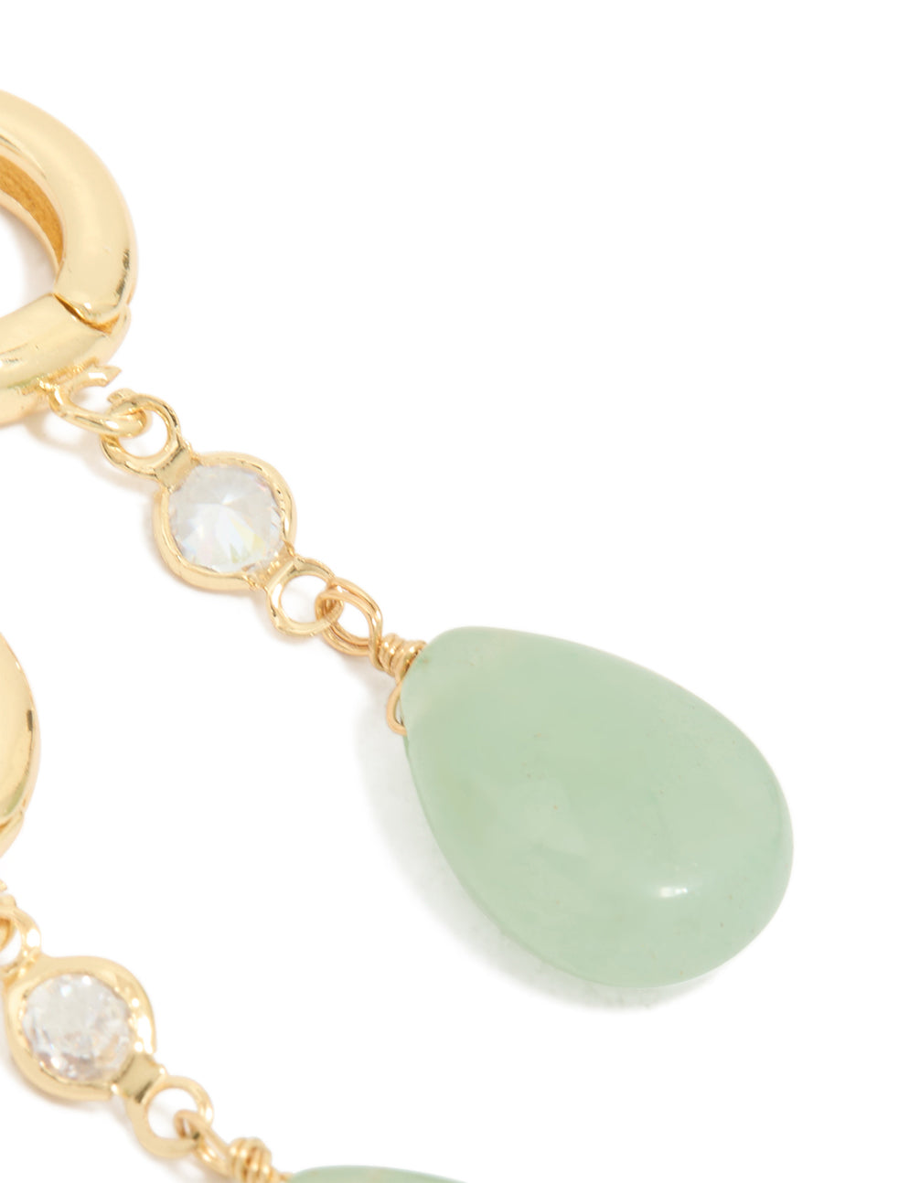Gold Plated Green Semi Precious Stone Cubic Zirconia Teardrop Earrings