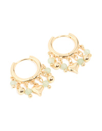 Gold Plated Green Semi Precious Stone Heart Drop Huggie Earrings - link has visual effect only