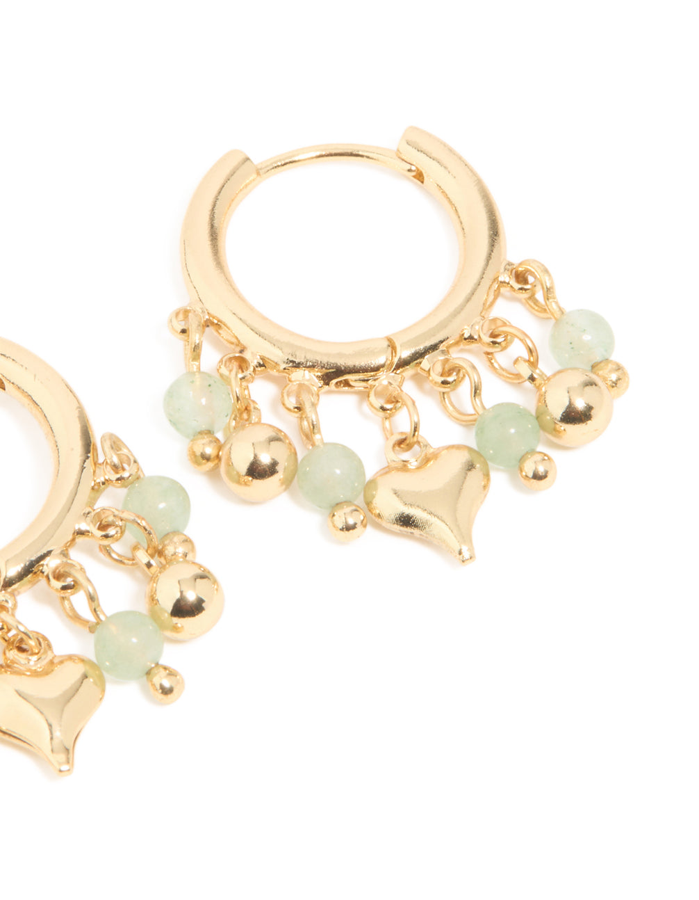 Gold Plated Green Semi Precious Stone Heart Drop Huggie Earrings
