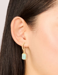 Gold Plated Blue Semi Precious Stone Rectangular Hoop Earrings - link has visual effect only