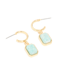 Gold Plated Blue Semi Precious Stone Rectangular Hoop Earrings - link has visual effect only