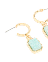 Gold Plated Blue Semi Precious Stone Rectangular Hoop Earrings - link has visual effect only