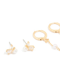 Gold Plated Diamante & Pearl Mixed Earrings 4-Pack - link has visual effect only