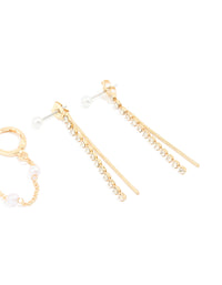 Gold Plated Diamante & Pearl Mixed Earrings 4-Pack - link has visual effect only