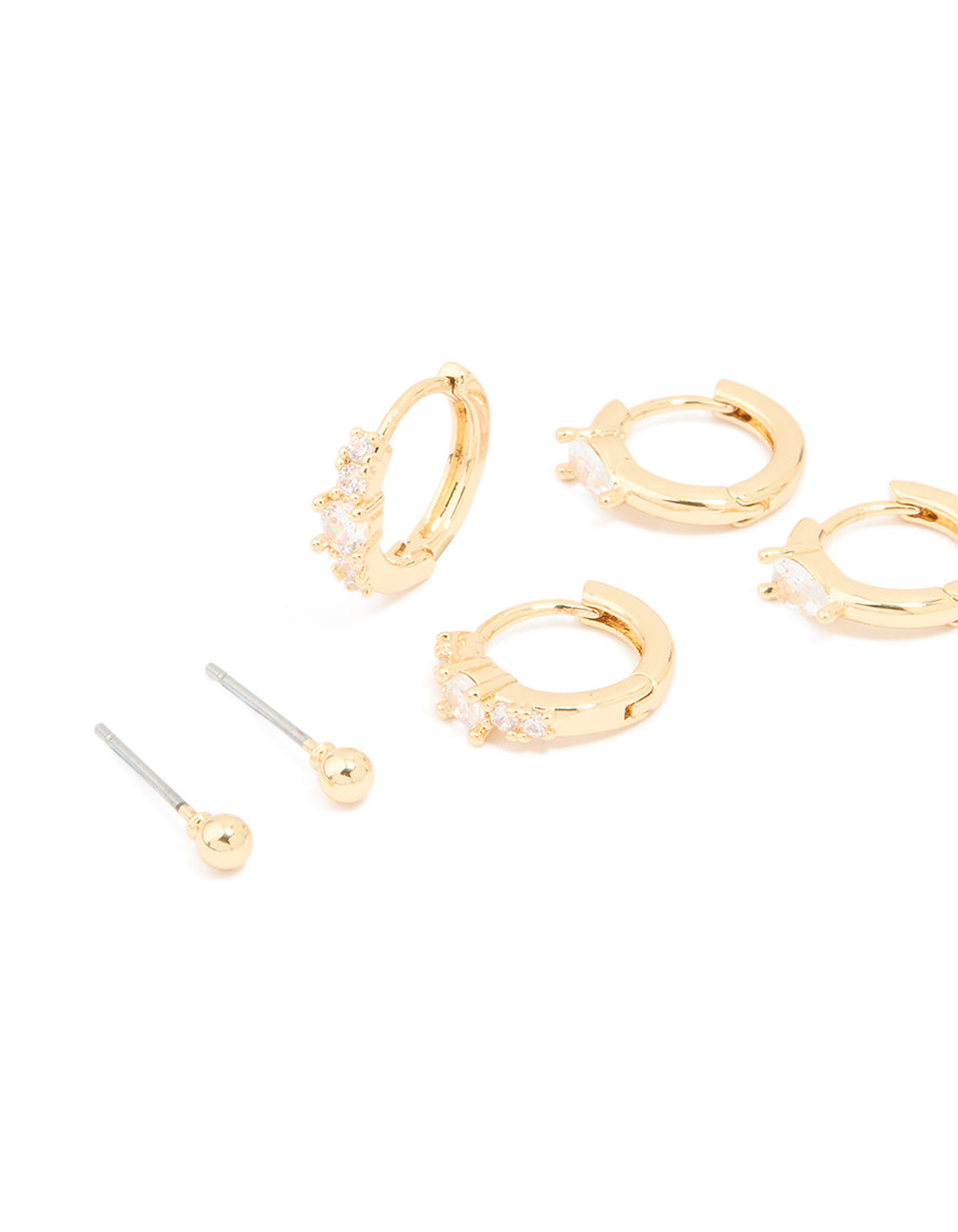 Gold Plated Cubic Zirconia Fine Huggie & Stud Earrings 4-Pack