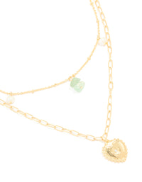 Gold Plated Pearl Semi Precious Stones & Heart Charm Layered Necklace - link has visual effect only