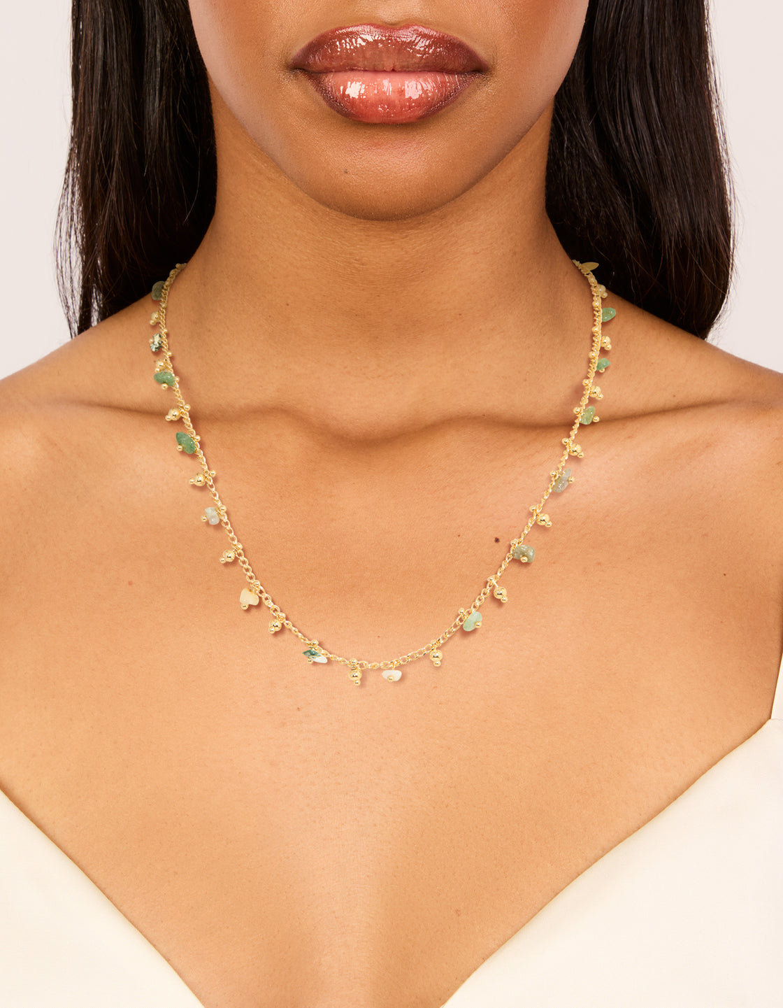 Gold Plated Multicoloured Semi Precious Stone Droplet Necklace