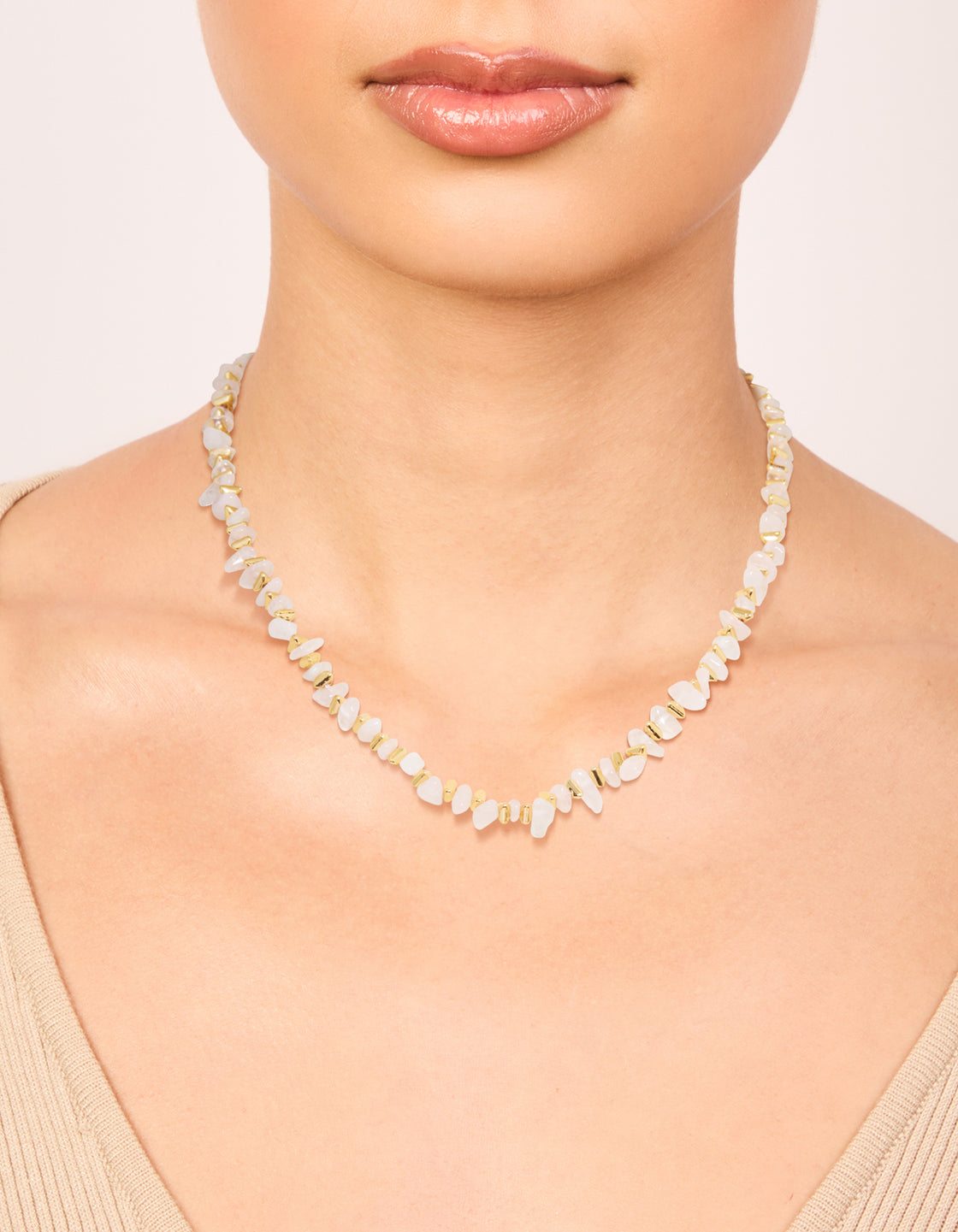 Gold Plated Rose Quartz Chip Triangle Necklace