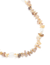 Gold Plated Mixed Semi Precious Stone Pearl Chip Necklace - link has visual effect only