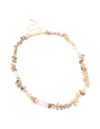 Gold Plated Mixed Semi Precious Stone Pearl Chip Necklace - link has visual effect only