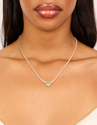 Gold Plated Cubic Zirconia Oval Green Semi Precious Stone Cup Chain Necklace - link has visual effect only