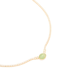Gold Plated Cubic Zirconia Oval Green Semi Precious Stone Cup Chain Necklace - link has visual effect only