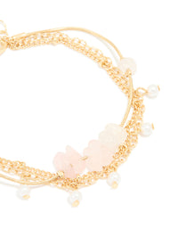 Gold Plated Rose Quartz & Pearl Chain Layered Bracelet - link has visual effect only