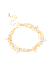 Gold Plated Rose Quartz & Pearl Layered Chain Bracelet - link has visual effect only