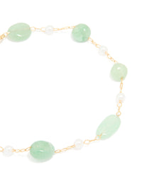 Gold Plated Green Semi Precious Stone & Mini Pearl Bracelet - link has visual effect only