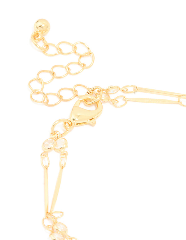 Gold Plated Cubic Zirconia & Bar Layered Bracelet