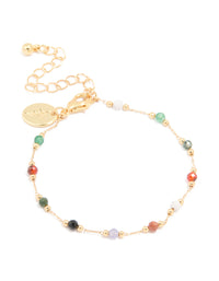 Gold Plated Multicoloured Semi Precious Stone Beaded Bracelet - link has visual effect only
