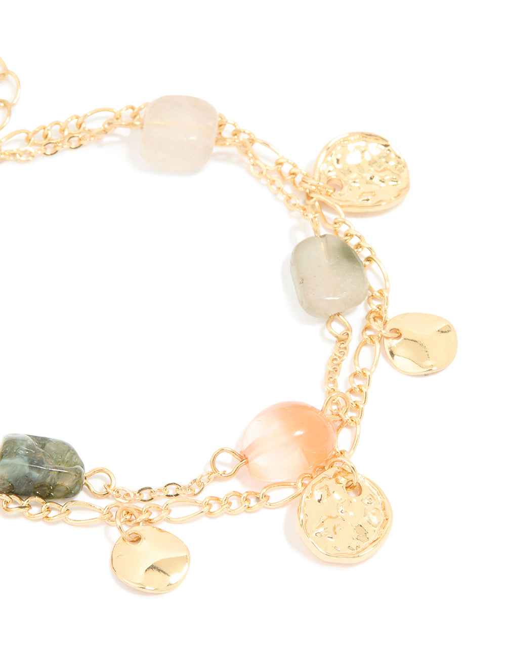 Gold Plated Beaded Semi Precious Stone & Disc Layered Bracelet