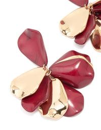 Gold & Dark Red Petal Drop Earrings - link has visual effect only